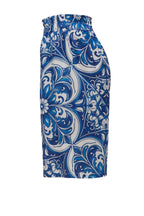 Blue and white patterned skirt on a white background