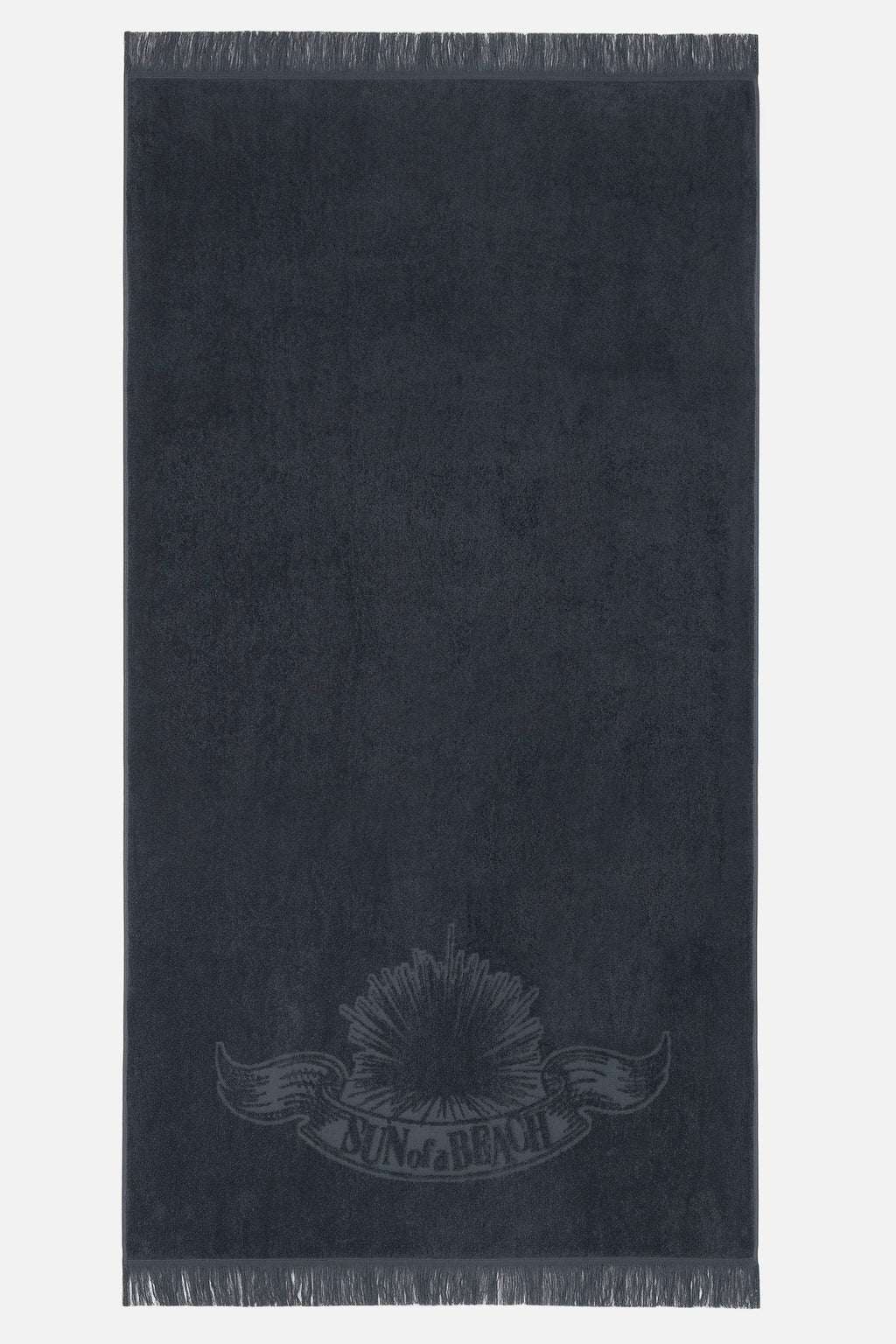 Black towel with a logo on a white background