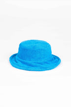 Blue bucket hat on a white background