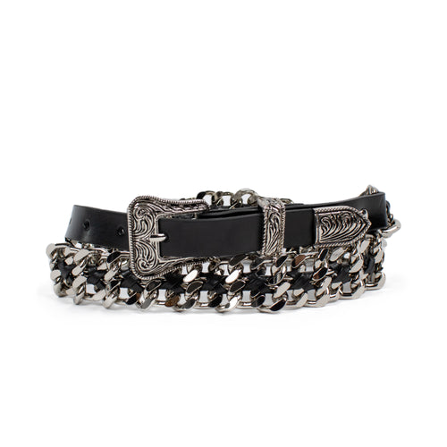 TPN Hillsboro black belt with silver chain buckle – detail view