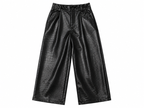 Black faux-crocodile leather cropped pants with a high waist and wide legs, shown flat on a white background.