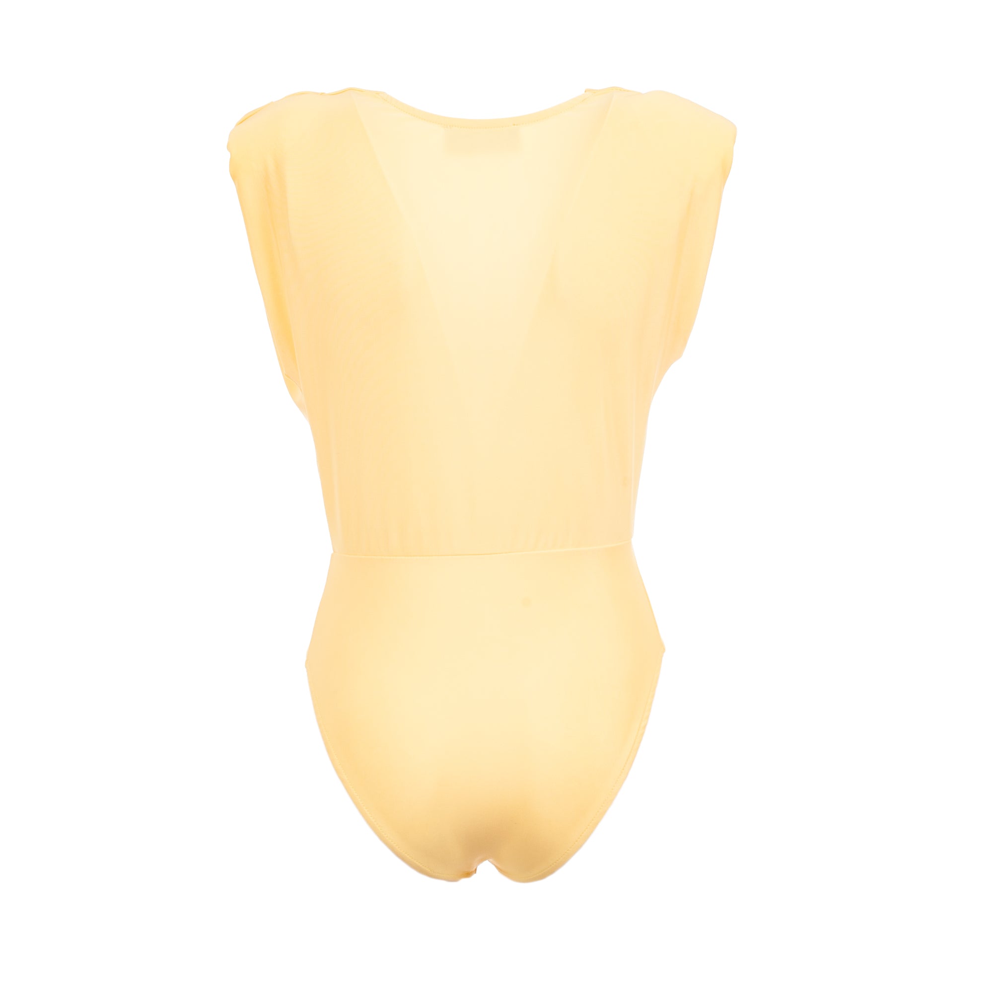 Beige swimsuit top on a white background