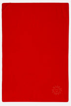 Red towel with a logo on a white background
