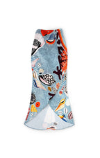 Colorful patterned fabric with sea life design on a white background