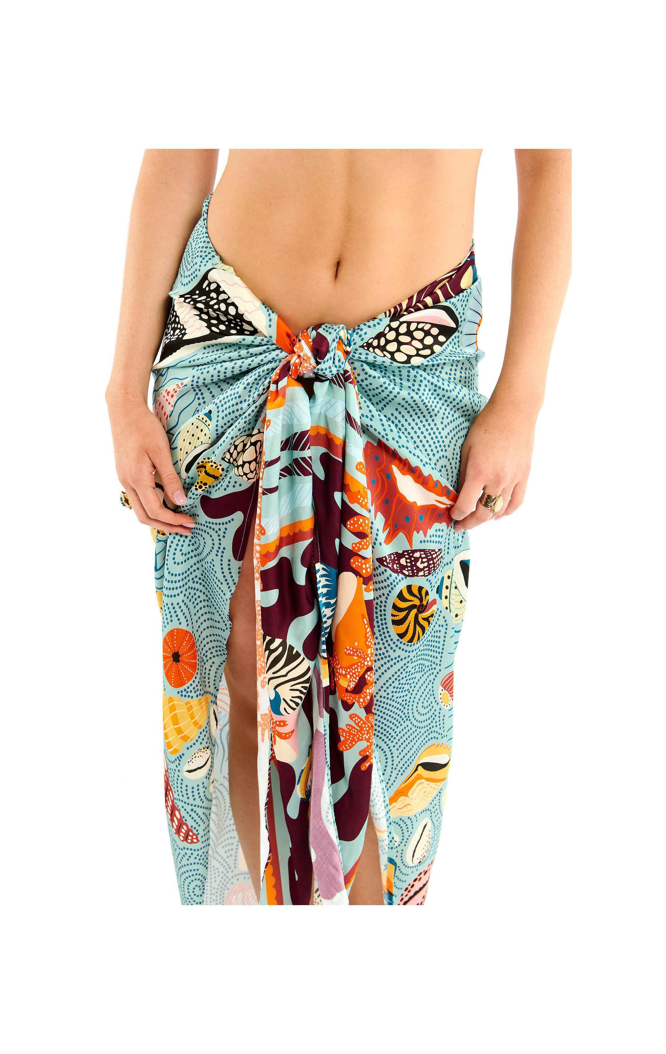 Neji Coral Print Wrap Skirt – Beach Sarong Skirt