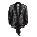 Odi Odi Oria black sheer floral lace bodysuit with deep neckline, long neck ties and cuffed sleeves, front view