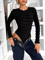 Women's Textured Long Sleeve Bodysuit – Ribbed Ruffle Design