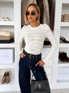 Women's Textured Long Sleeve Bodysuit – Ribbed Ruffle Design