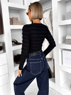 Women's Textured Long Sleeve Bodysuit – Ribbed Ruffle Design