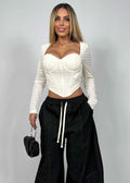 White Knitted Long Sleeve Corset Top – Structured Bustier Design
