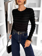Women's Textured Long Sleeve Bodysuit – Ribbed Ruffle Design