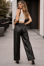 Black Faux Leather Wide-Leg Trousers