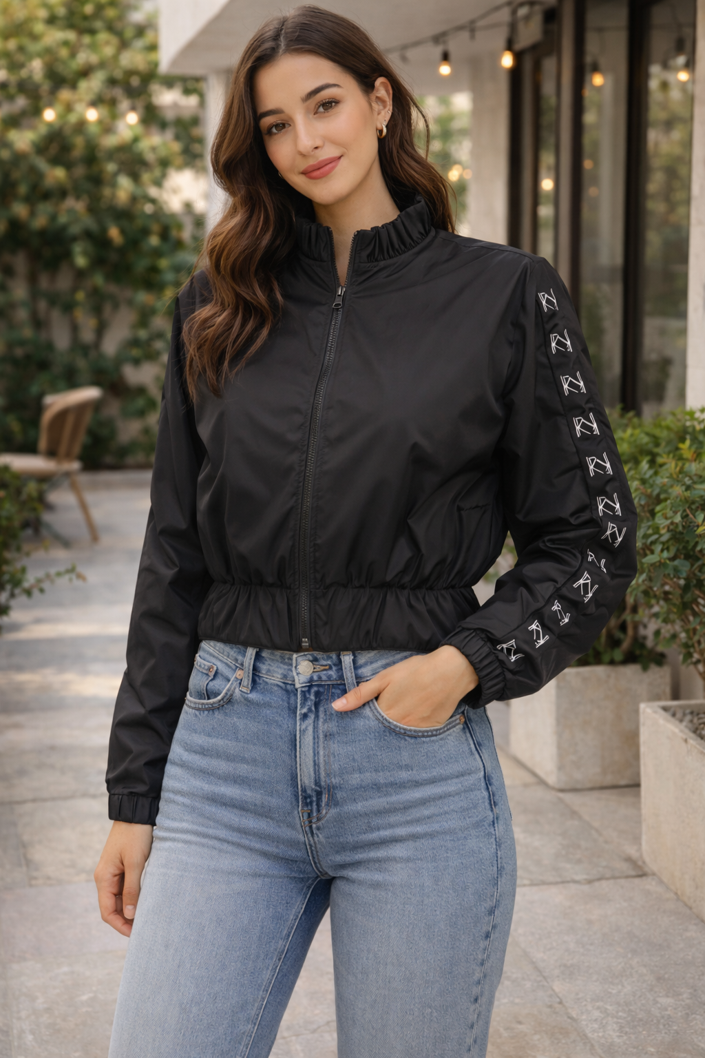 Cropped Zip-Up Jacket with KUDURA Logo