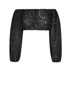Black lace crop top on a white background