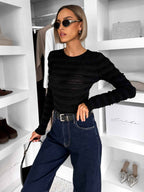 Women's Textured Long Sleeve Bodysuit – Ribbed Ruffle Design