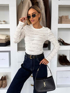 Women's Textured Long Sleeve Bodysuit – Ribbed Ruffle Design