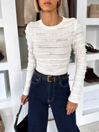 Women's Textured Long Sleeve Bodysuit – Ribbed Ruffle Design