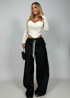 White Knitted Long Sleeve Corset Top – Structured Bustier Design