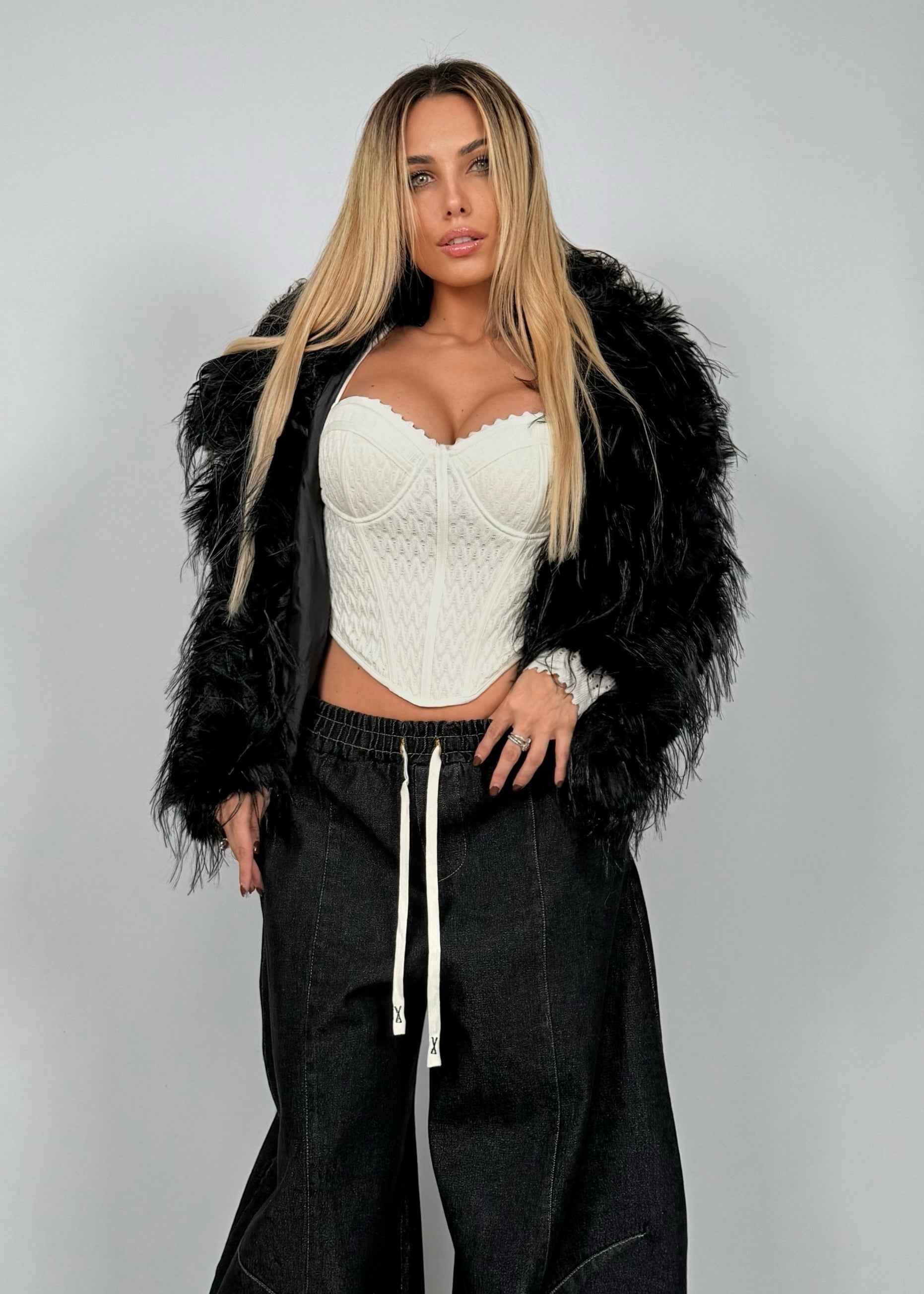 White Knitted Long Sleeve Corset Top – Structured Bustier Design