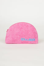 Pink pouch with 'Sun of a Beach' text on a white background