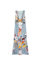 Floral dress with a blue background on a white background