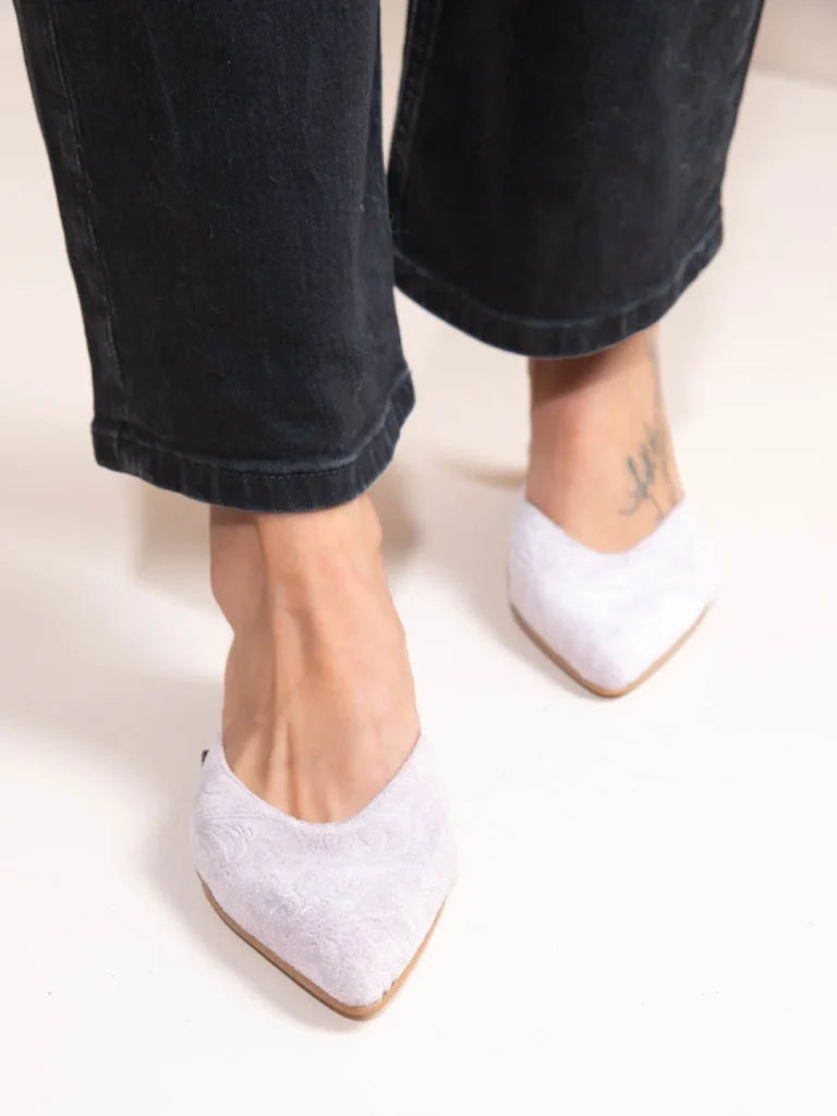 Brocade Gray – Γυναικεία Δερμάτινα Mules Flat - Andreakou Concept Store