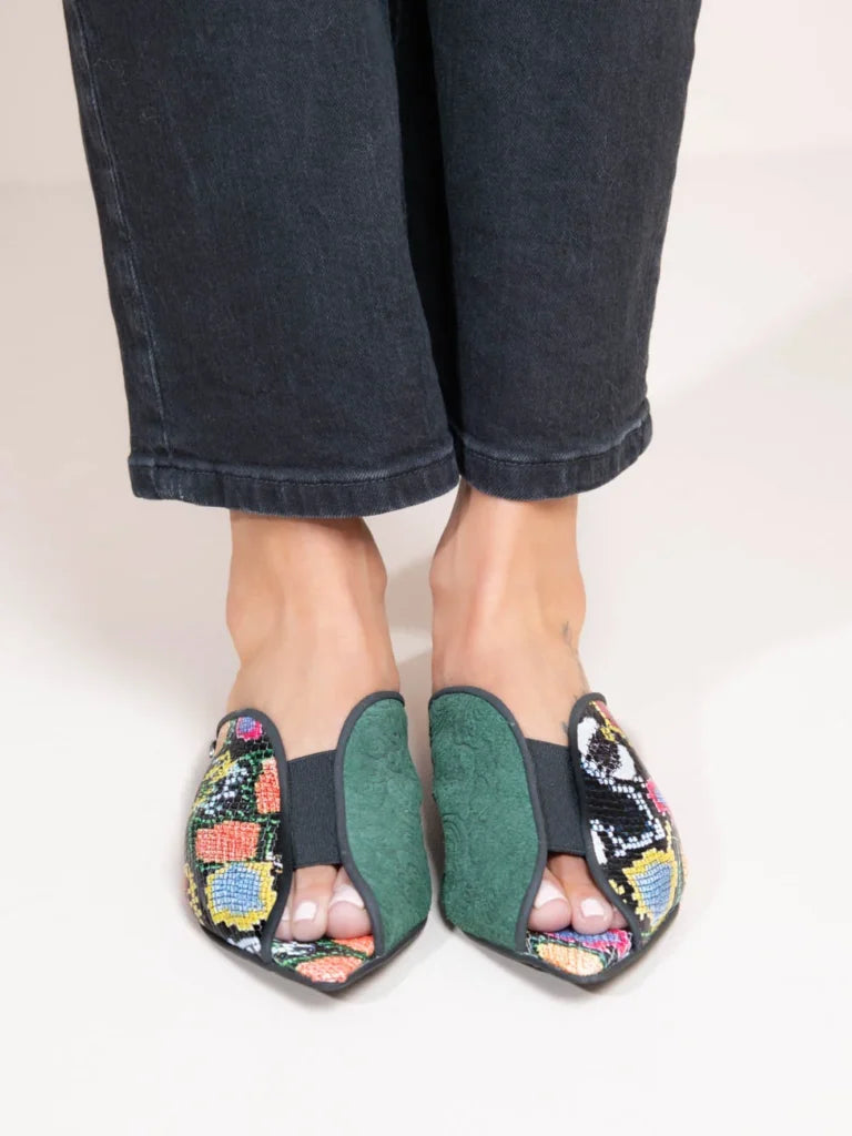 Cap Multi, Δερμάτινα Mules πολύχρωμα με snake print - Andreakou Concept Store