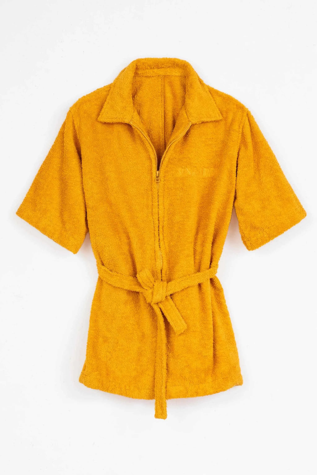 Yellow robe with a belt on a white background