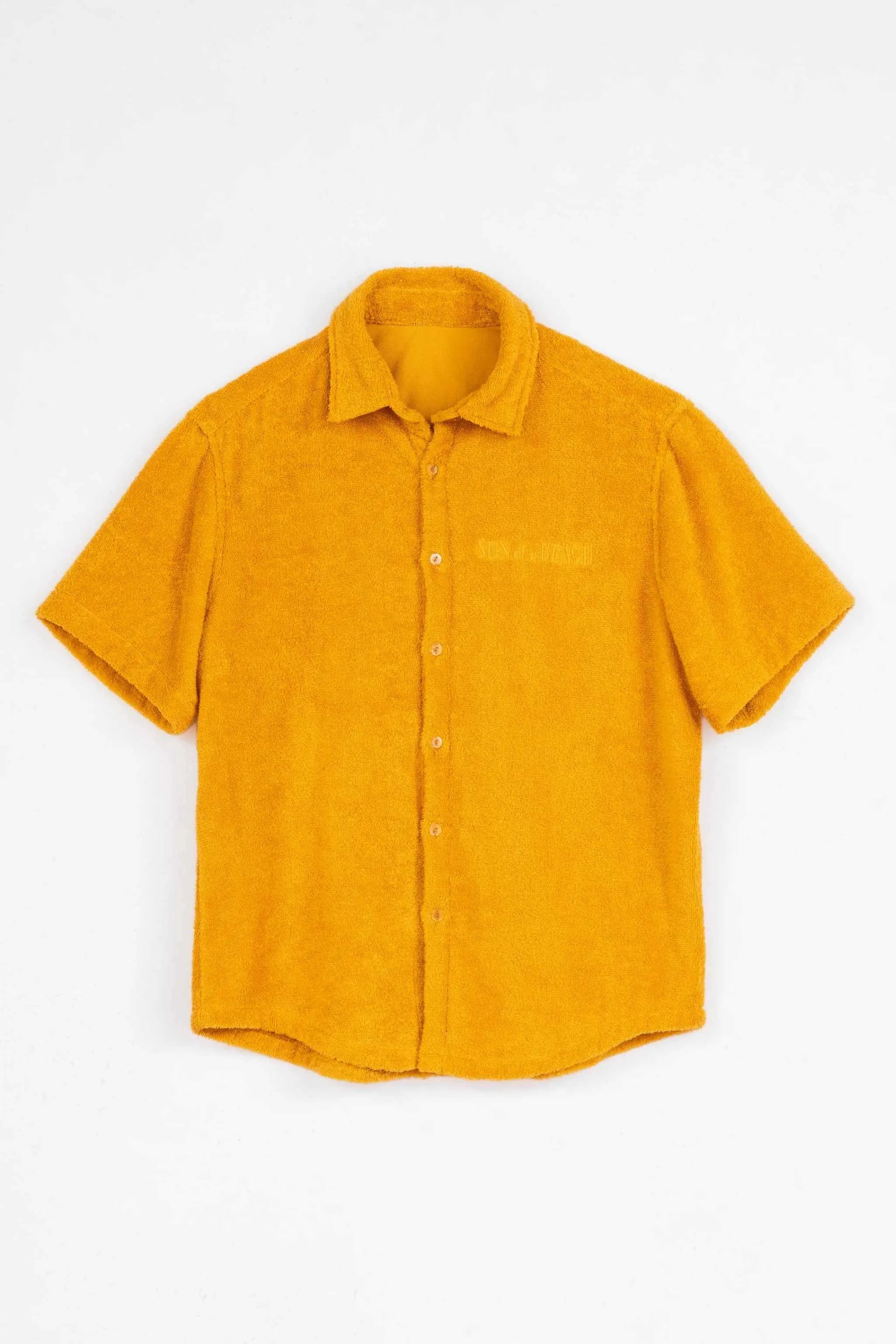 Yellow short-sleeve shirt on a white background
