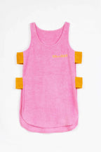 Pink tank top with yellow accents on a white background