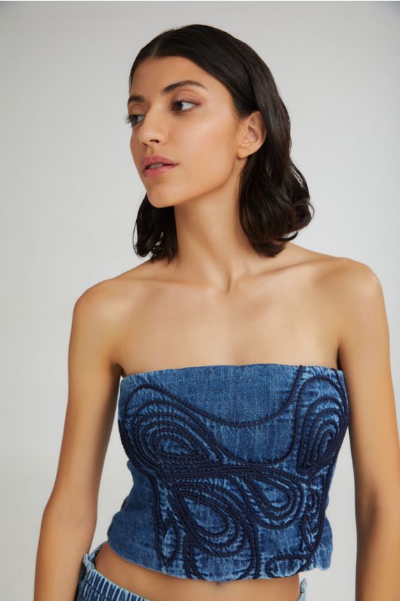 The Soft Serve Strapless Top Denim - Andreakou Concept Store