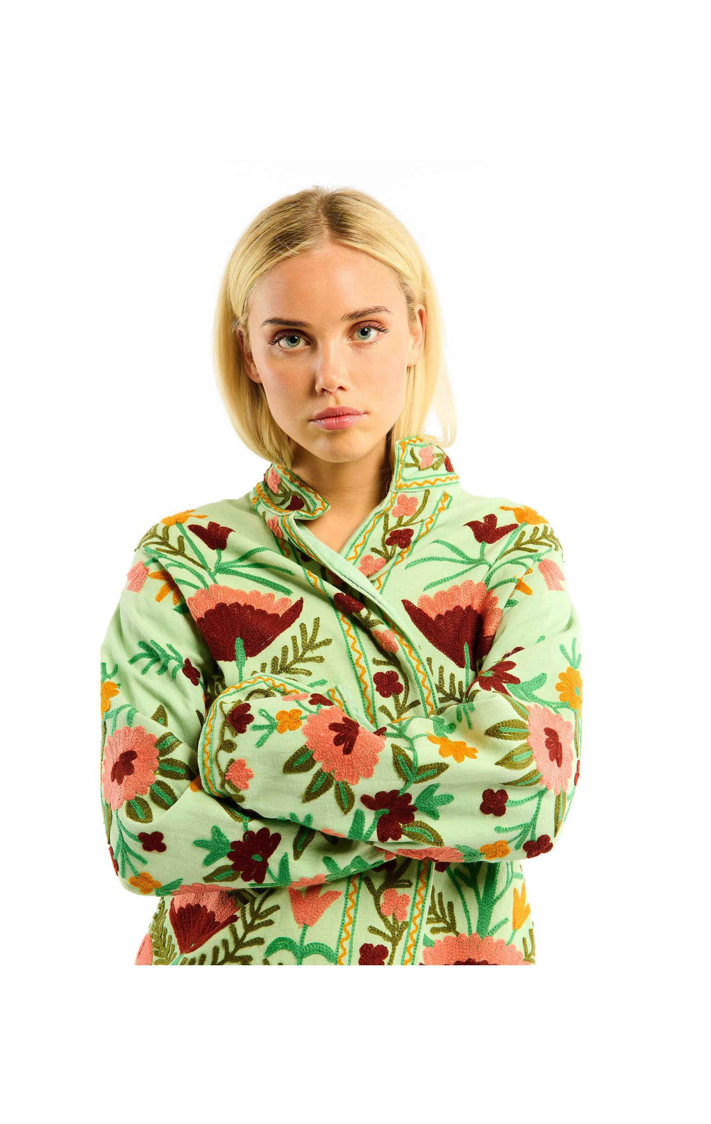 Tiger Hand-Embroidered Floral Jacket – Artisan Cotton Jacket