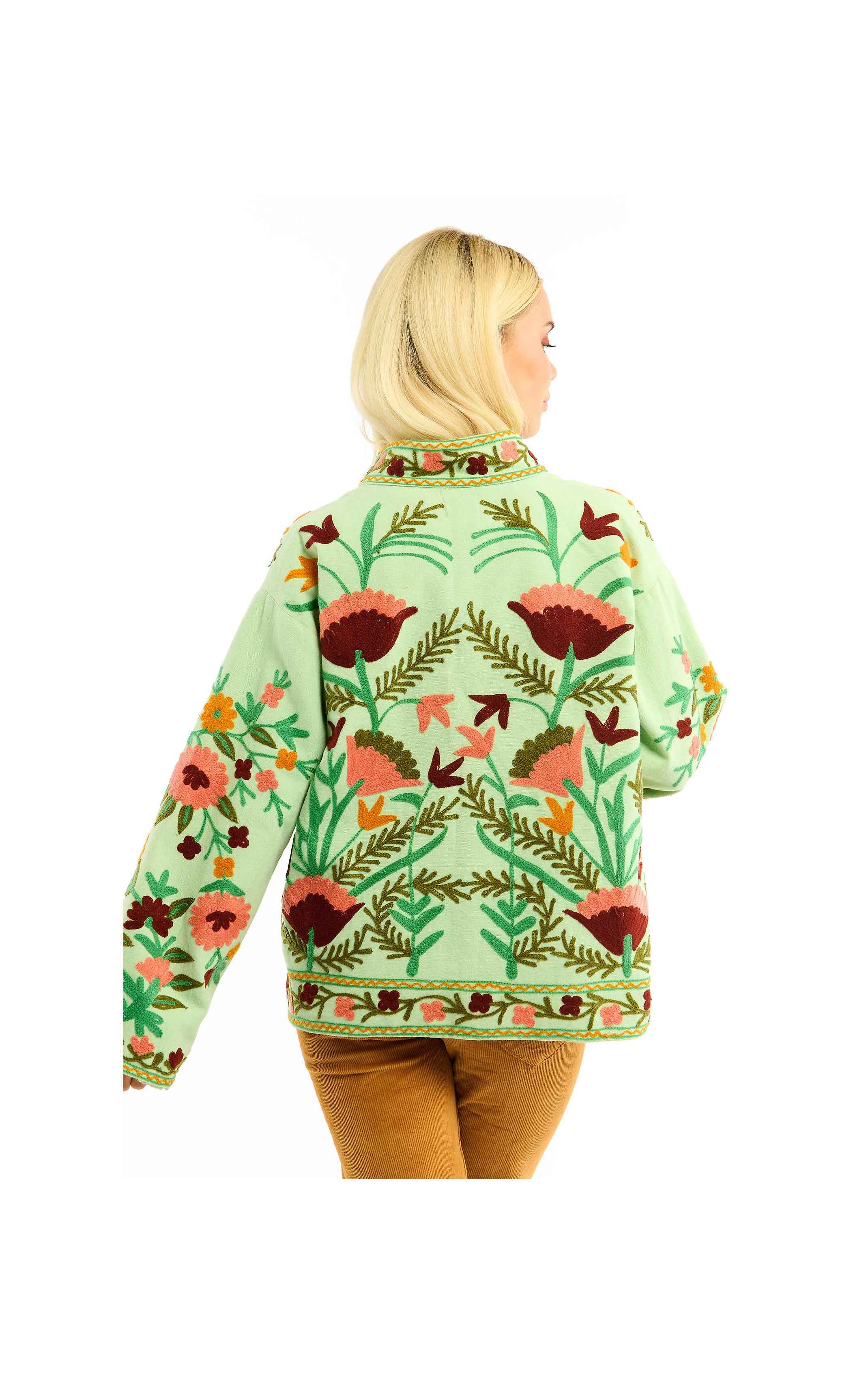 Tiger Hand-Embroidered Floral Jacket – Artisan Cotton Jacket