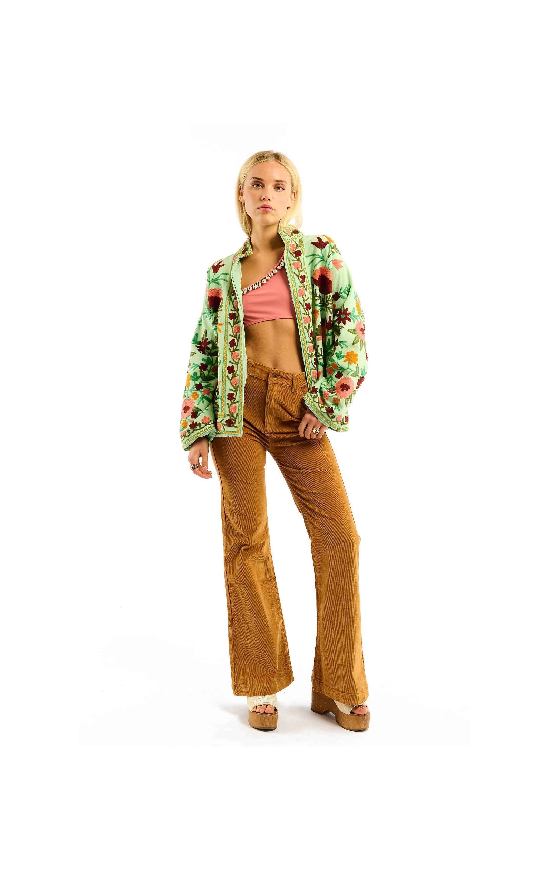 Tiger Hand-Embroidered Floral Jacket – Artisan Cotton Jacket
