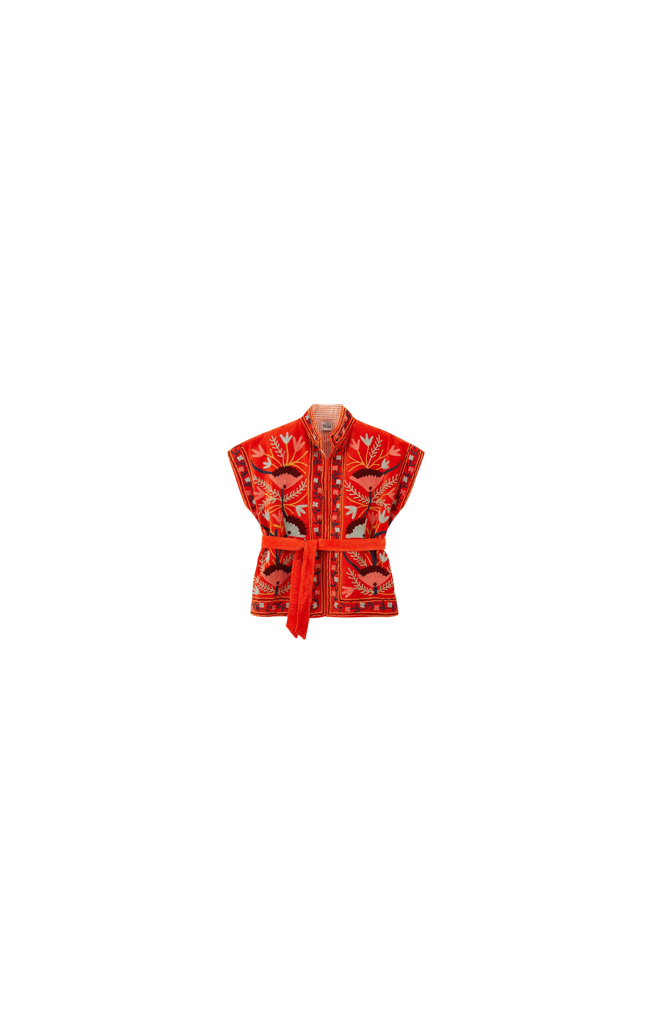 Red patterned jacket on a white background
