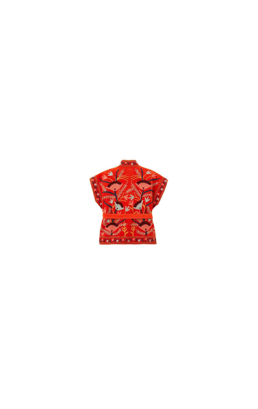 Red patterned fabric on a white background