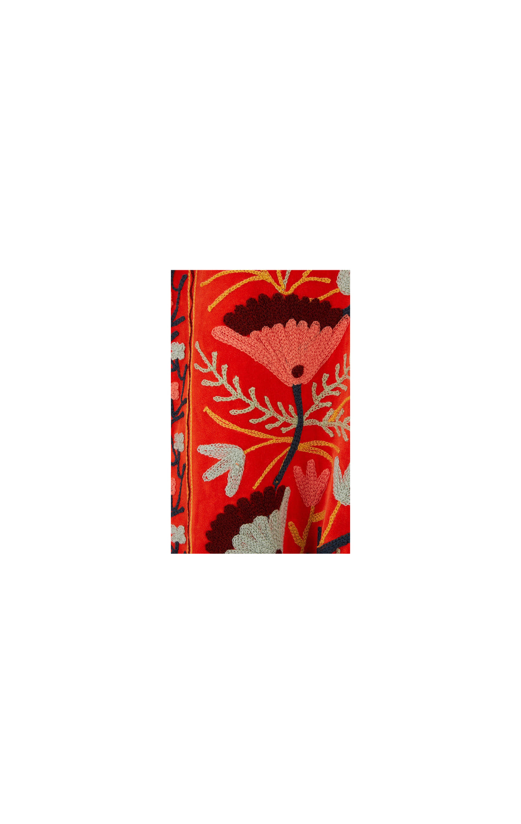 Floral patterned fabric swatch on a white background